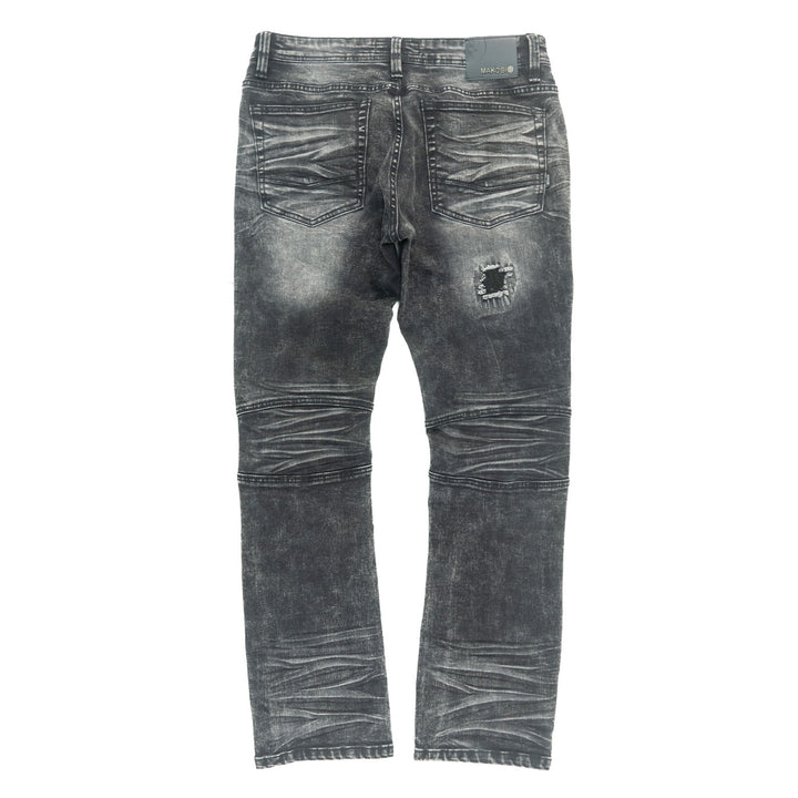M1786 Makobi Prado Biker Jeans with Rip & Repair - Black Wash