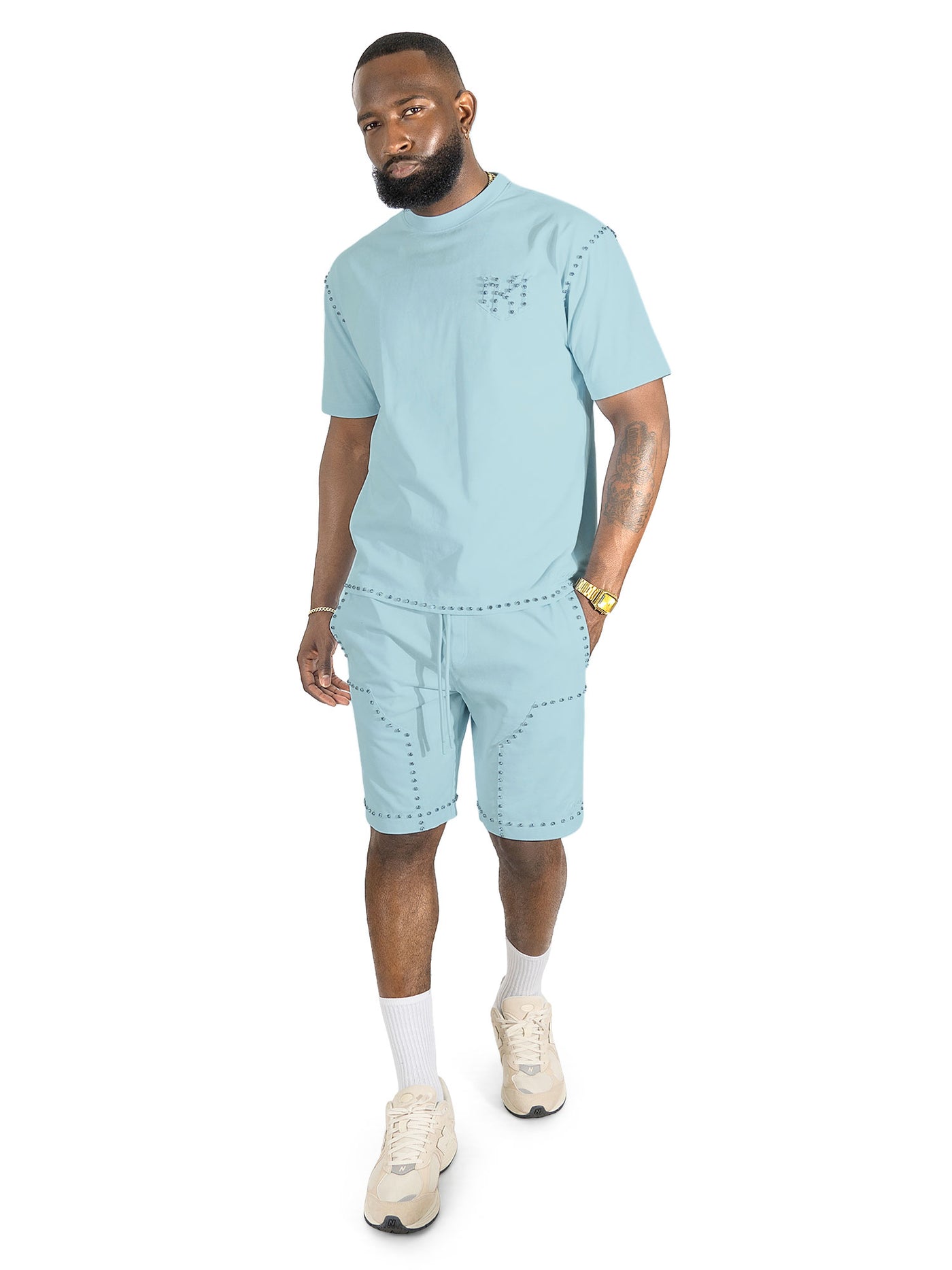 M183 Prada Jersey Short Set - Blue – Makobi Jeans USA