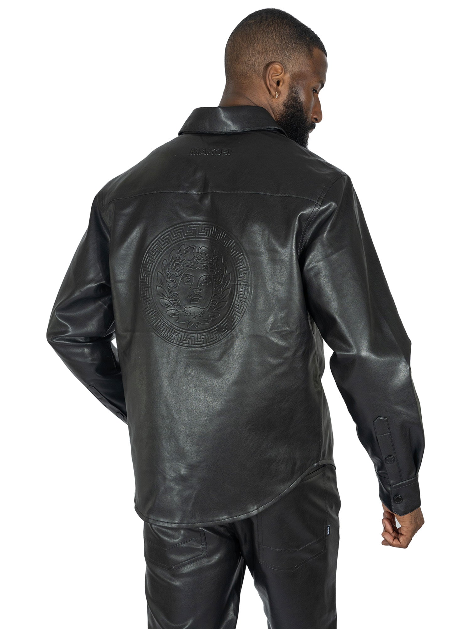 Makobi M1867 Romano Vegan leather Button-Down Shirt, view 4