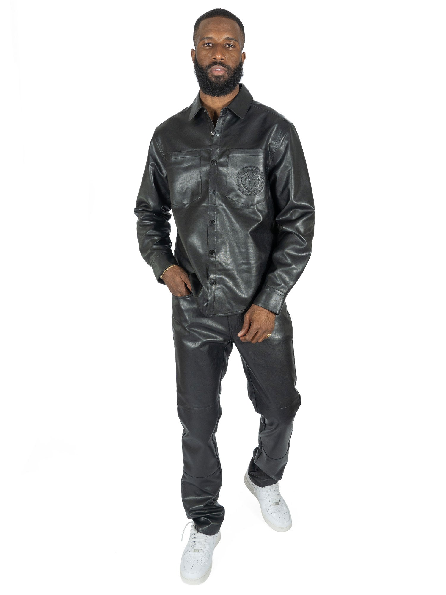 Makobi M1867 Romano Vegan leather Button-Down Shirt, view 3