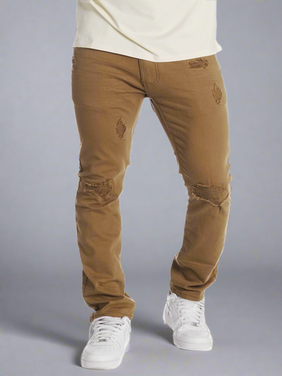 M1932 Makobi Brighton Shredded Twill Jeans - Mocha