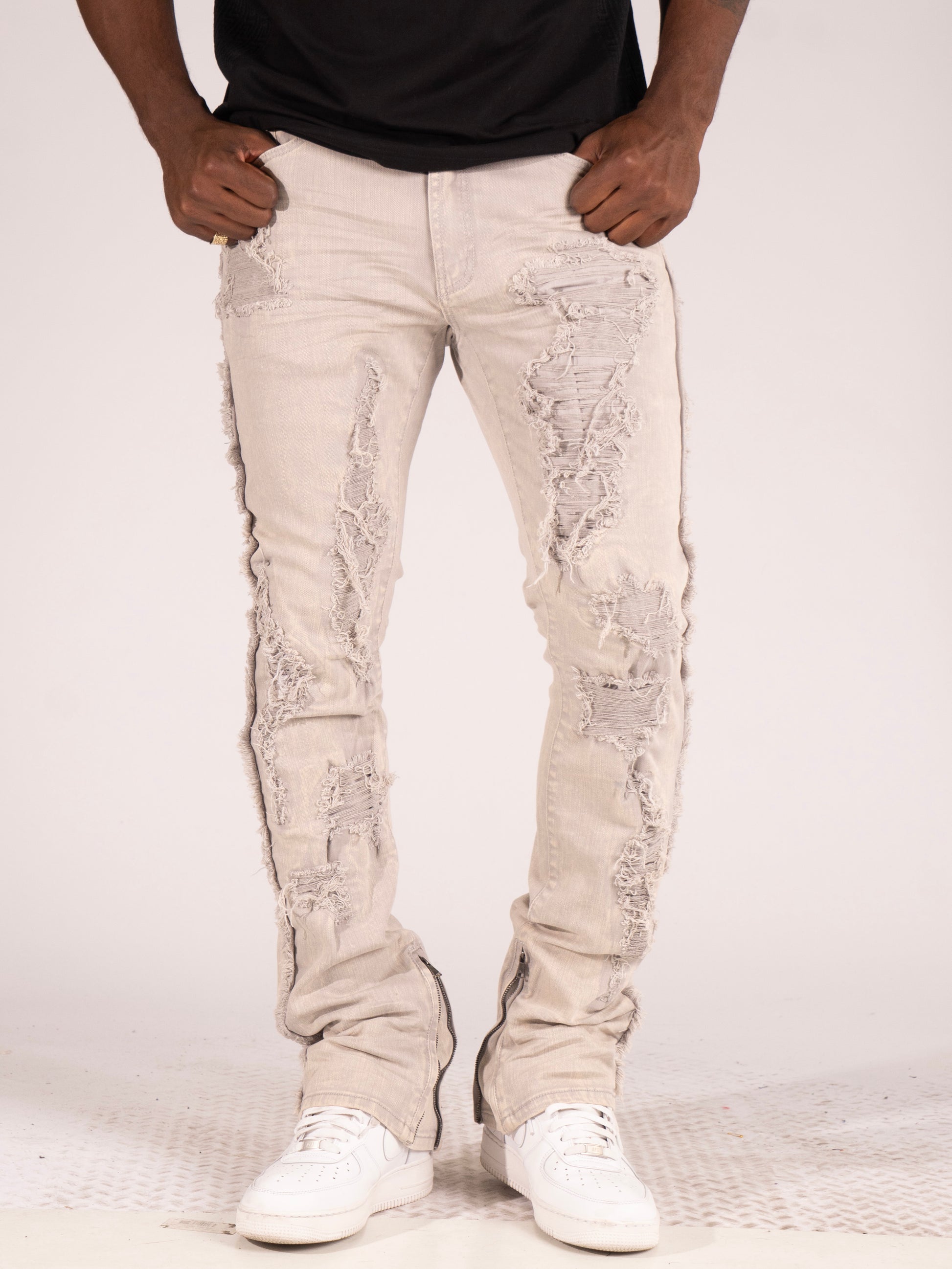 Makobi M1973 Danielli 34" Semi Stacked Jeans in Gray, view 2