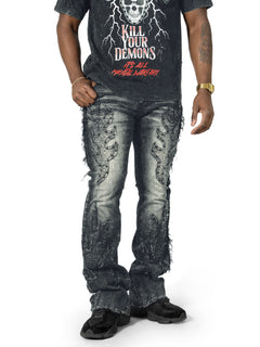 M1926 - Makobi mojuto Denimu Biker sokoto - Burgundy
