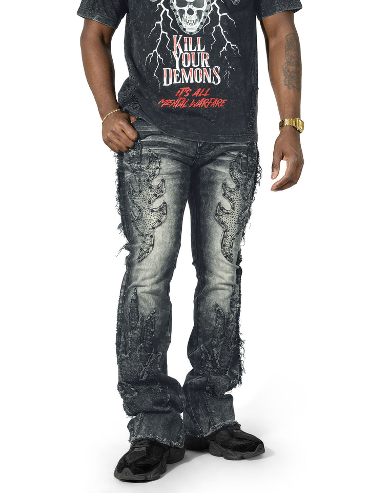 M1926 - Makobi mojuto Denimu Biker sokoto - Burgundy