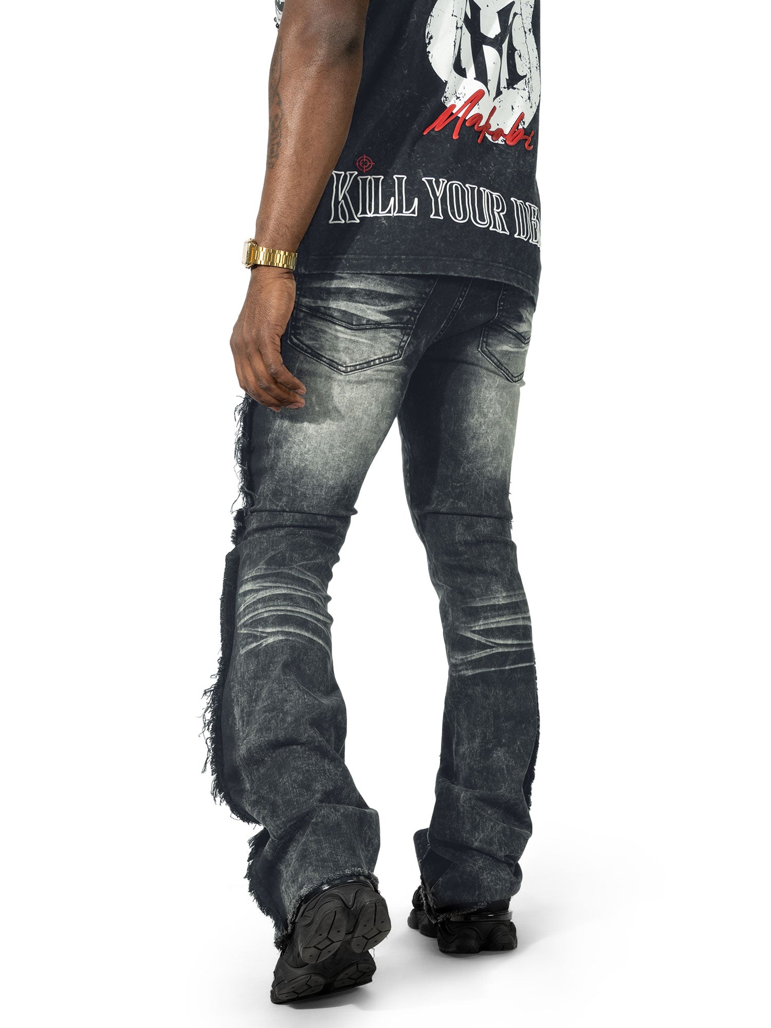 M1926 - Makobi mojuto Denimu Biker sokoto - Burgundy