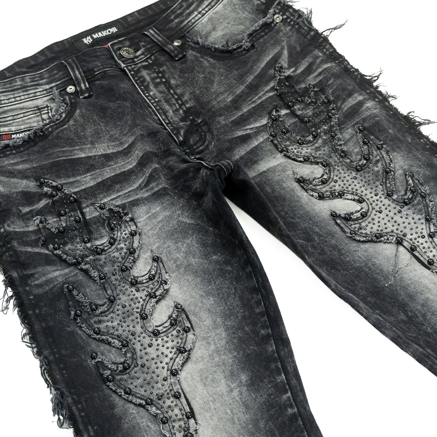 M1926 - Makobi mojuto Denimu Biker sokoto - Burgundy