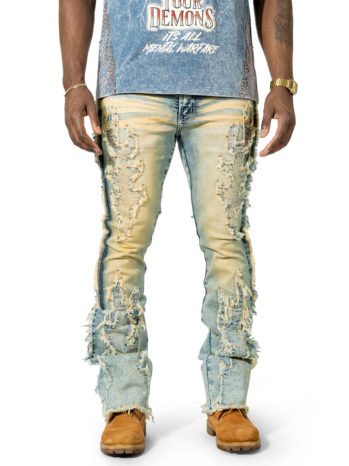 M1926 - Makobi mojuto Denimu Biker sokoto - Burgundy