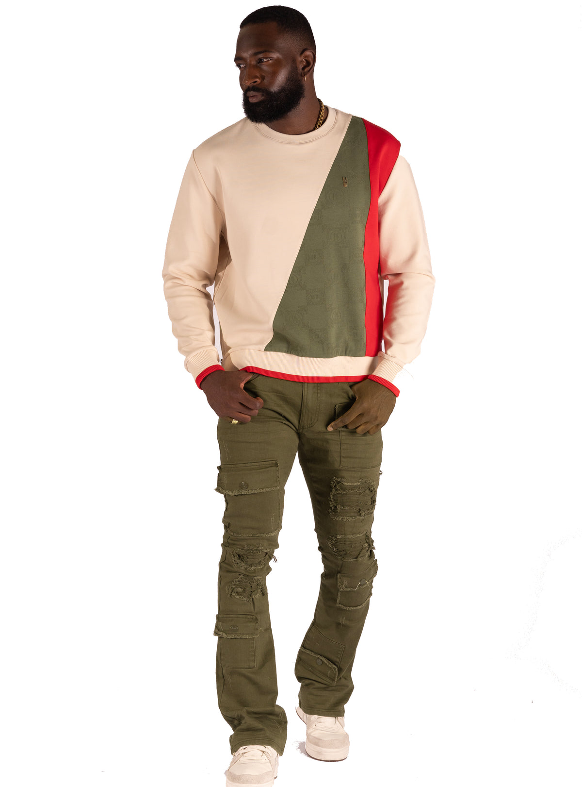 Makobi M1968 Cesare Stacked Jeans in Olive, view 3