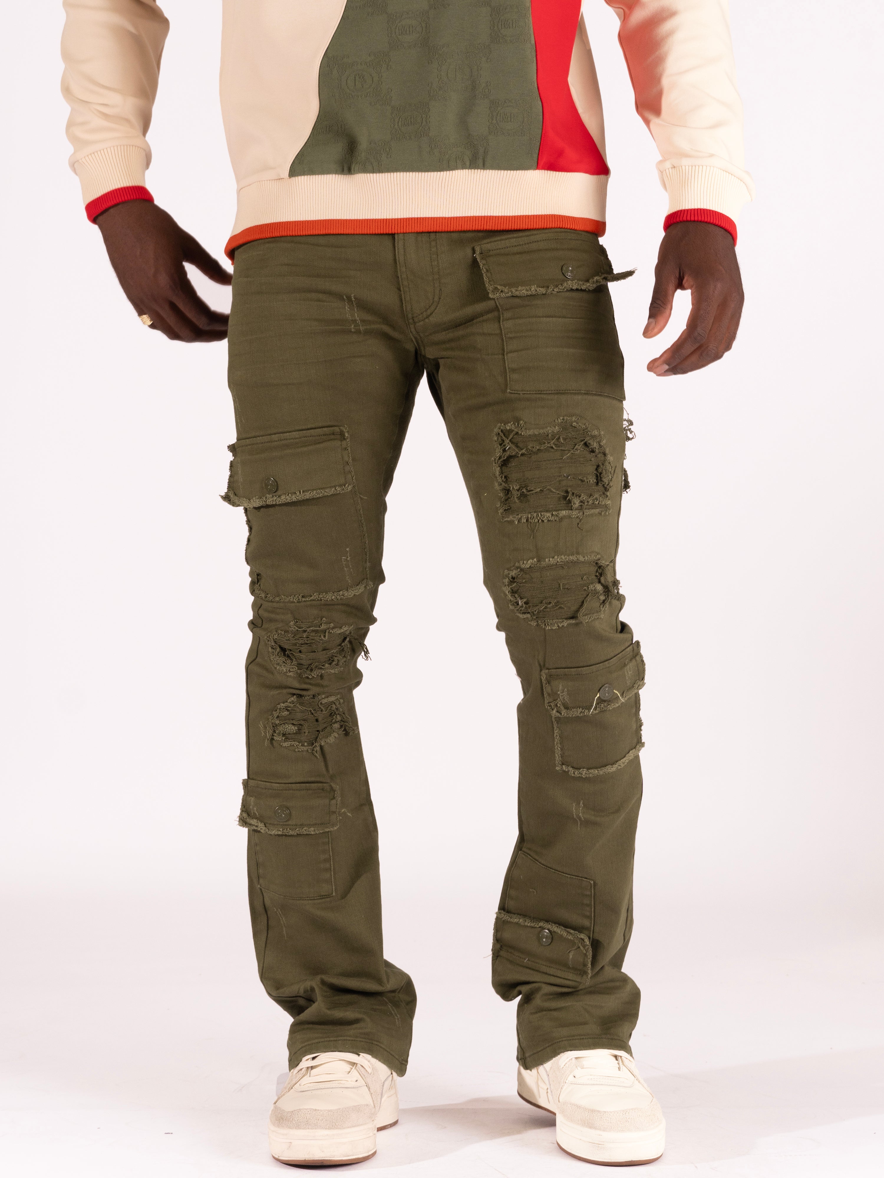 Makobi M1968 Cesare Stacked Jeans in Olive, view 4