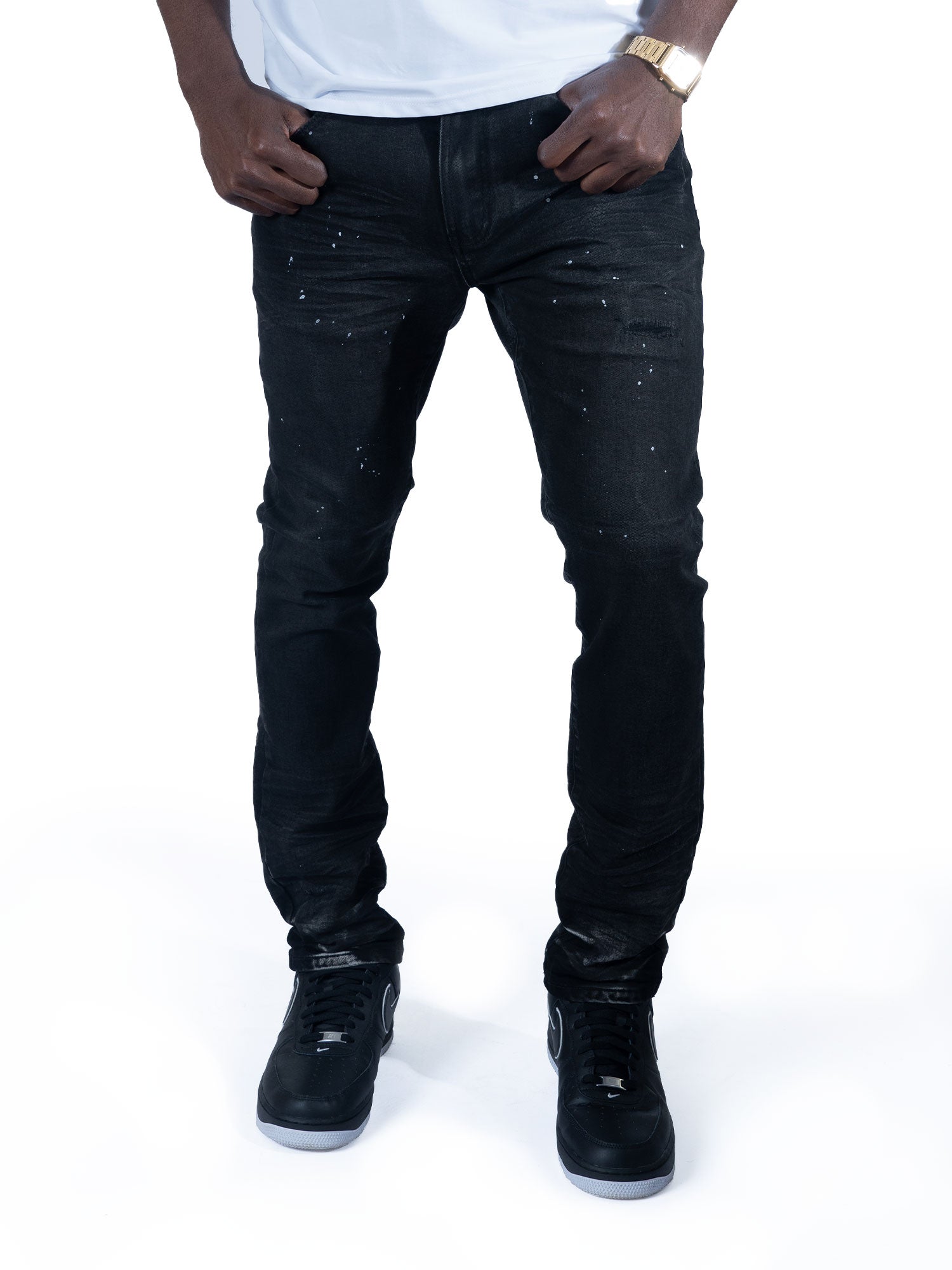 Makobi M1991 Avenida Greased Jeans in Black, view 2