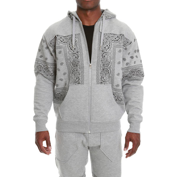 M3565 Bandana Fleece Zip-up Hoodie - Gray