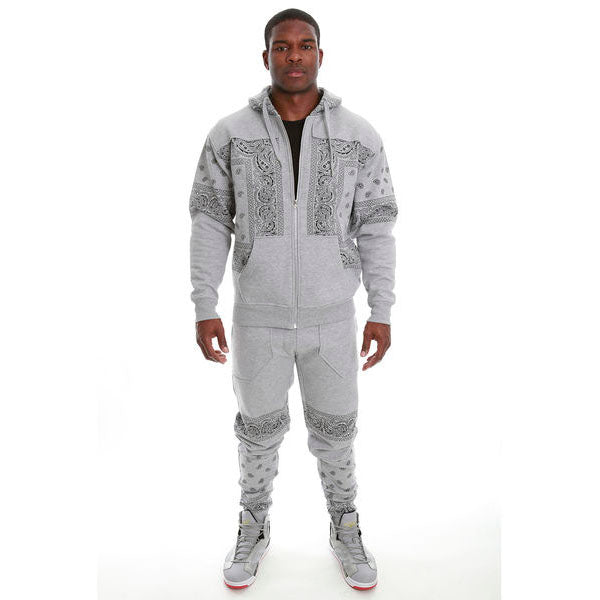 M3565 Bandana Fleece Zip-up Hoodie - Gray