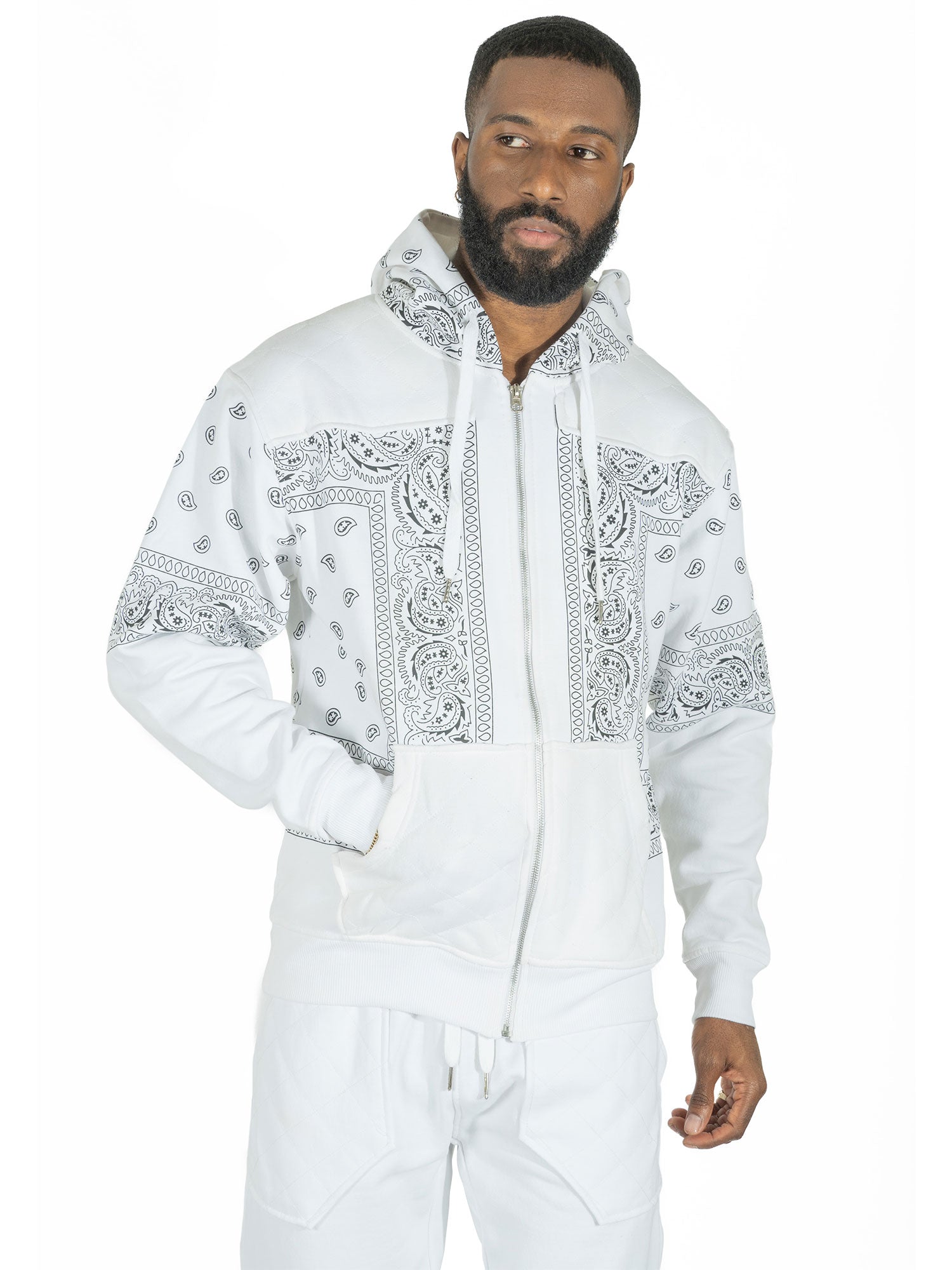 M3565 Bandana Fleece Zip-up Hoodie - White