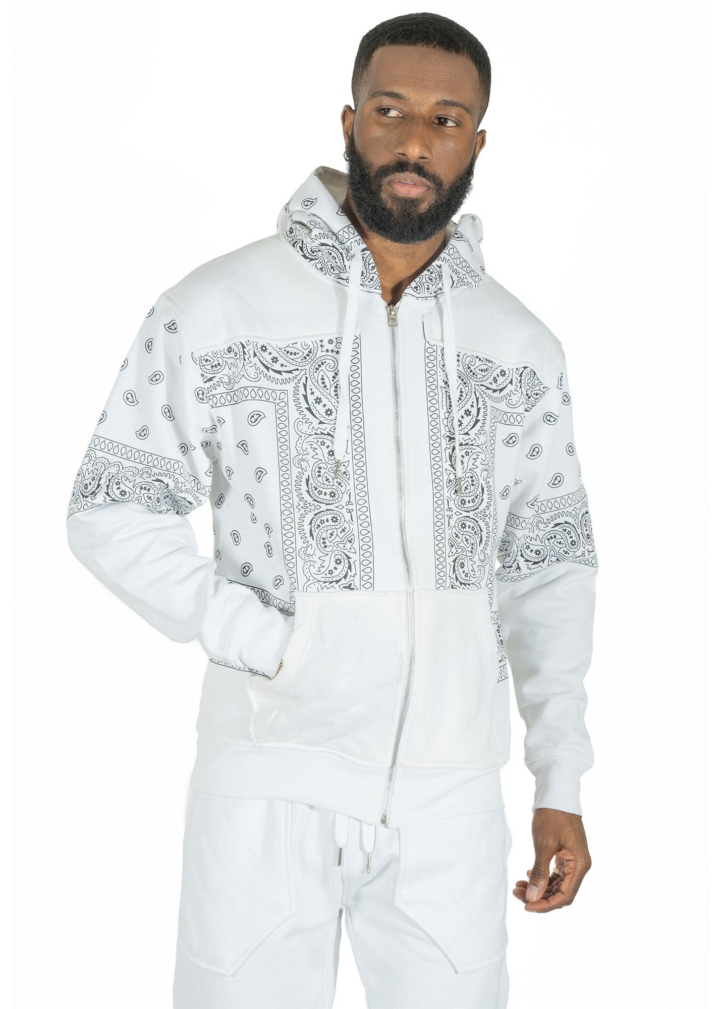 M3565 Bandana Fleece Zip-up Hoodie - White