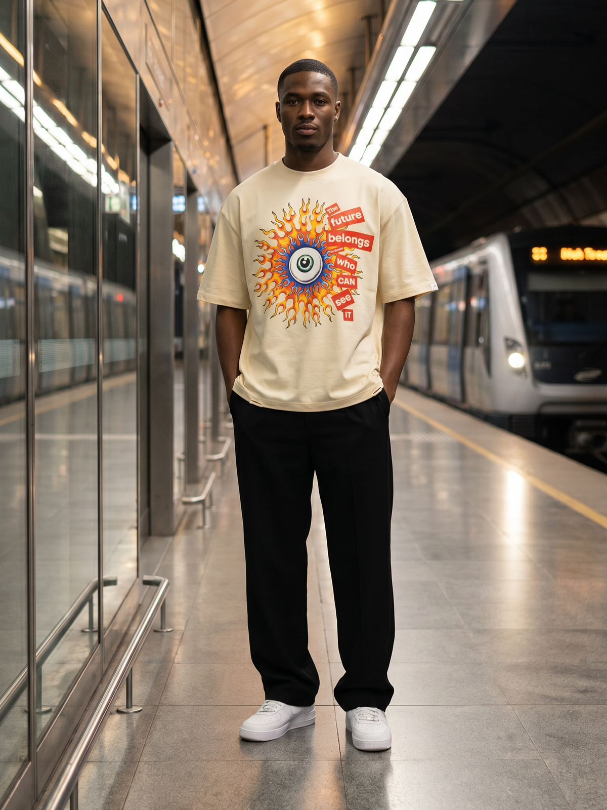 Makobi M360 The World is Watching Oversized T in shirt - Natural, view 2