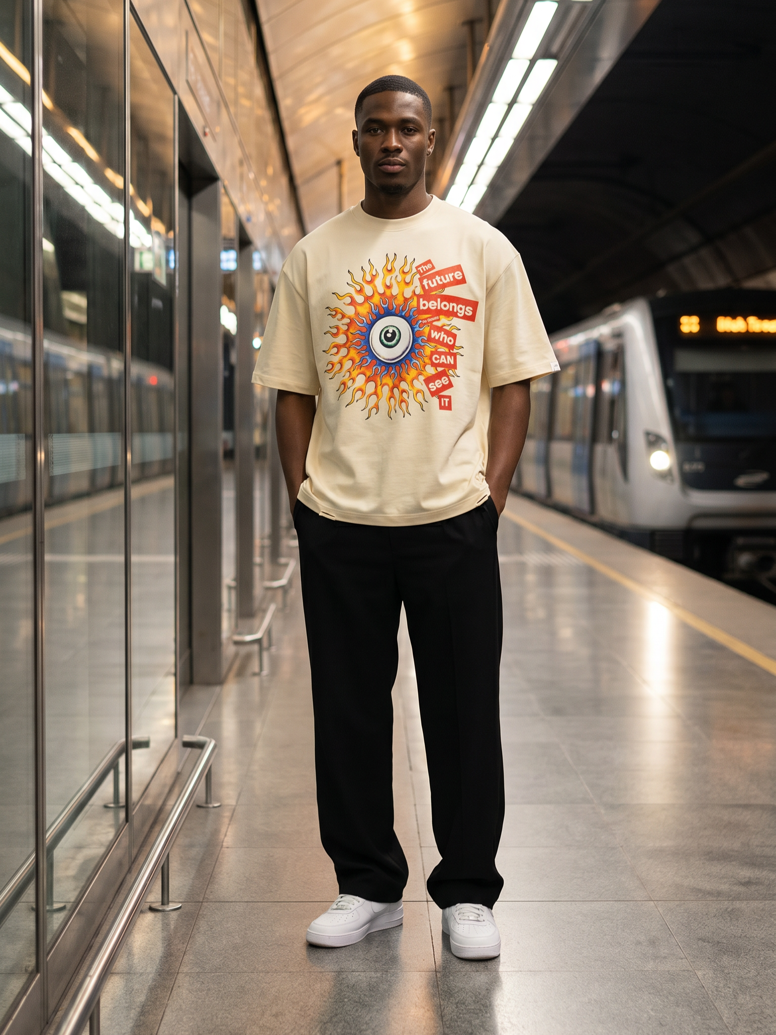 M360 The World is Watching Oversized T-shirt - Natural