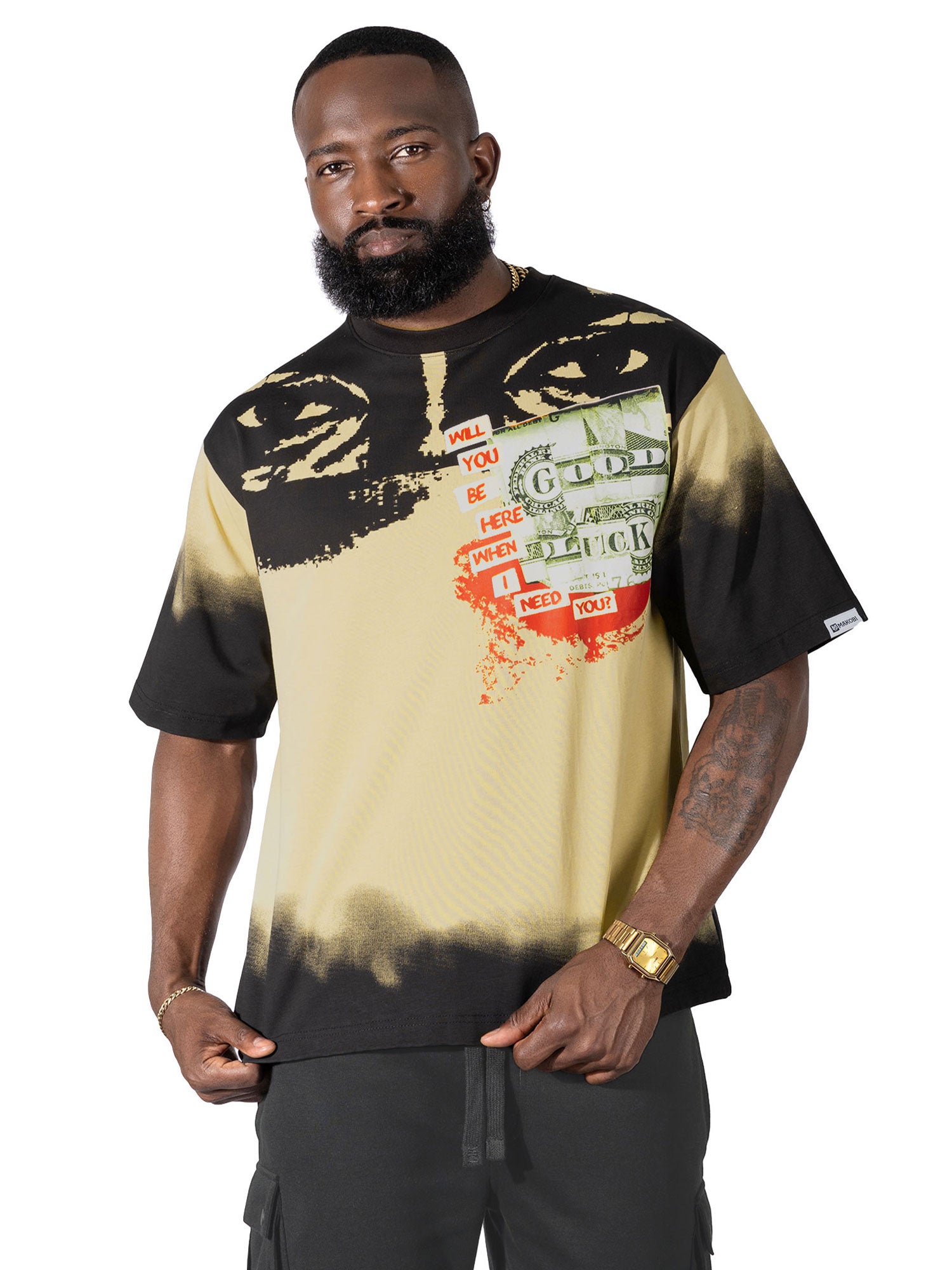 M369 Good Luck Money Oversized Tee - Khaki