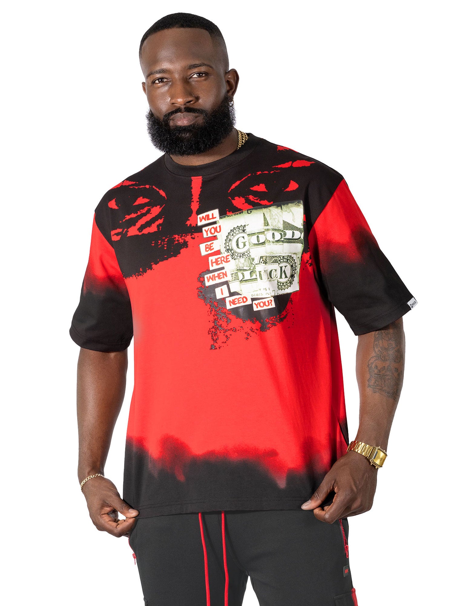 M369 Good Luck Money Oversized Tee - Red
