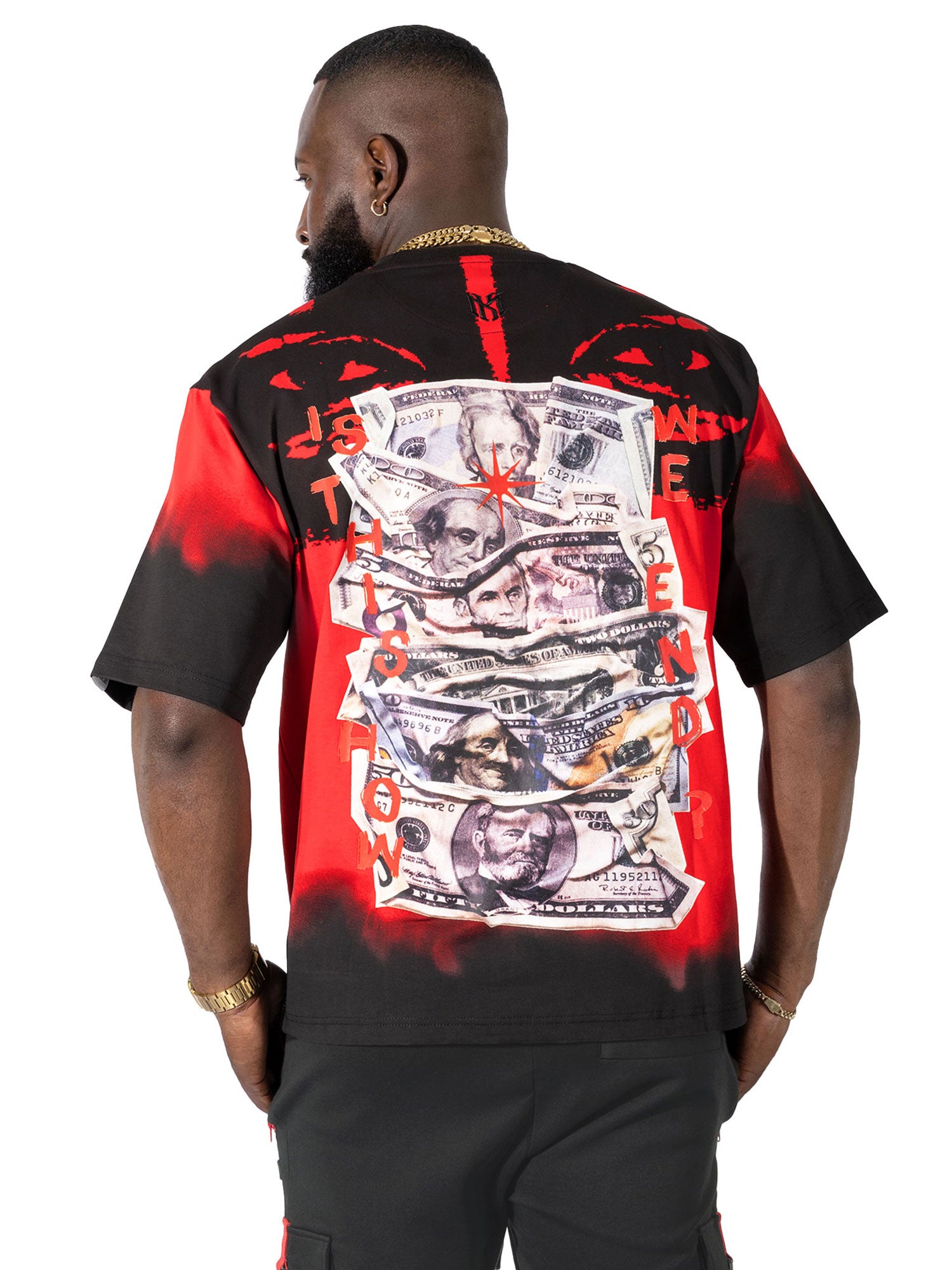 M369 Good Luck Money Oversized Tee - Red