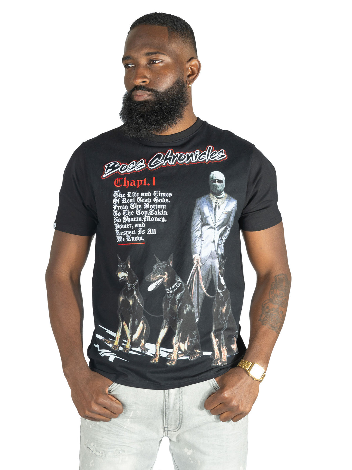 Makobi M378 Boss Chronicles Tee in Black, view 2