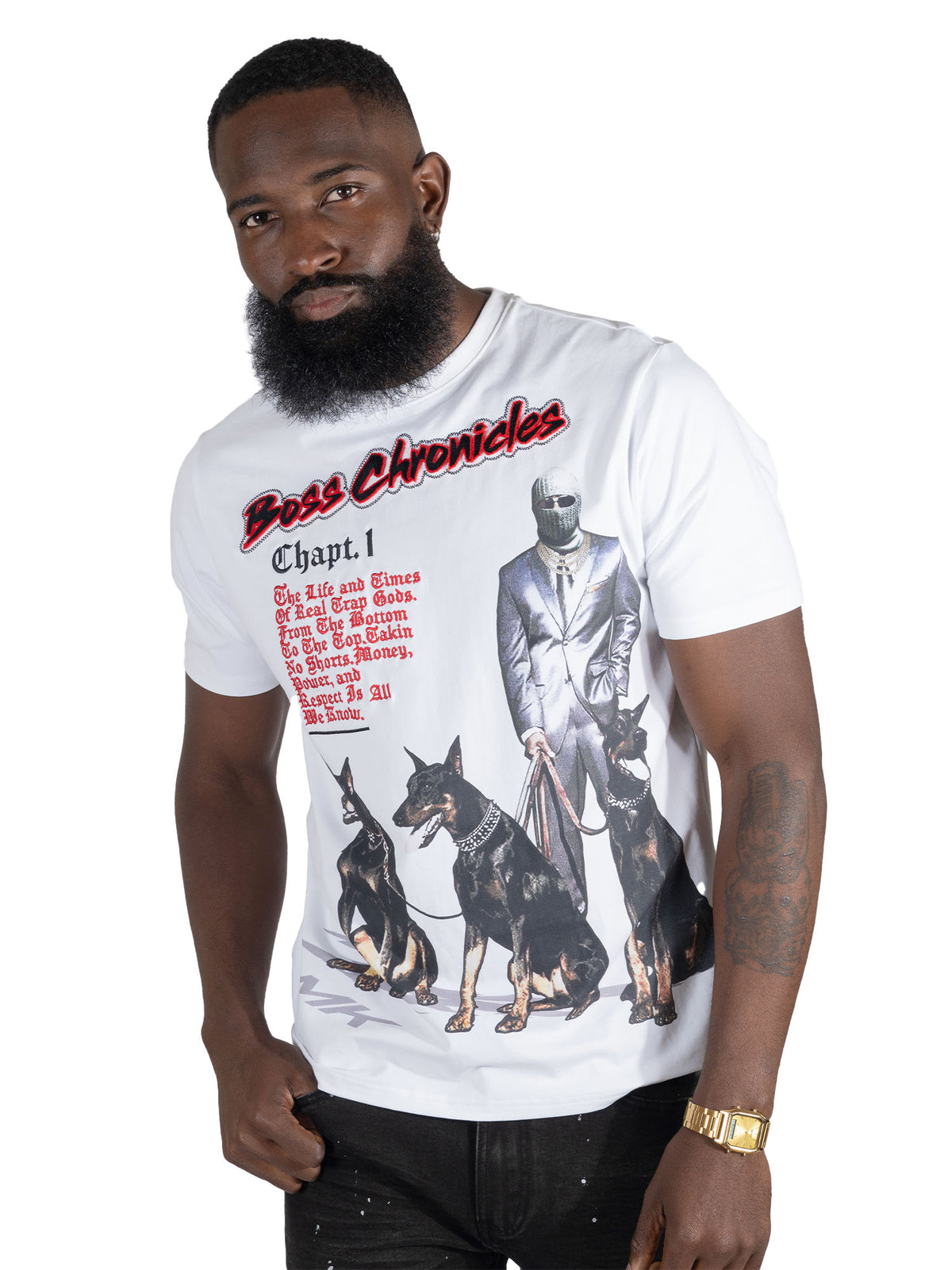Makobi M378 Boss Chronicles Tee in White, view 2