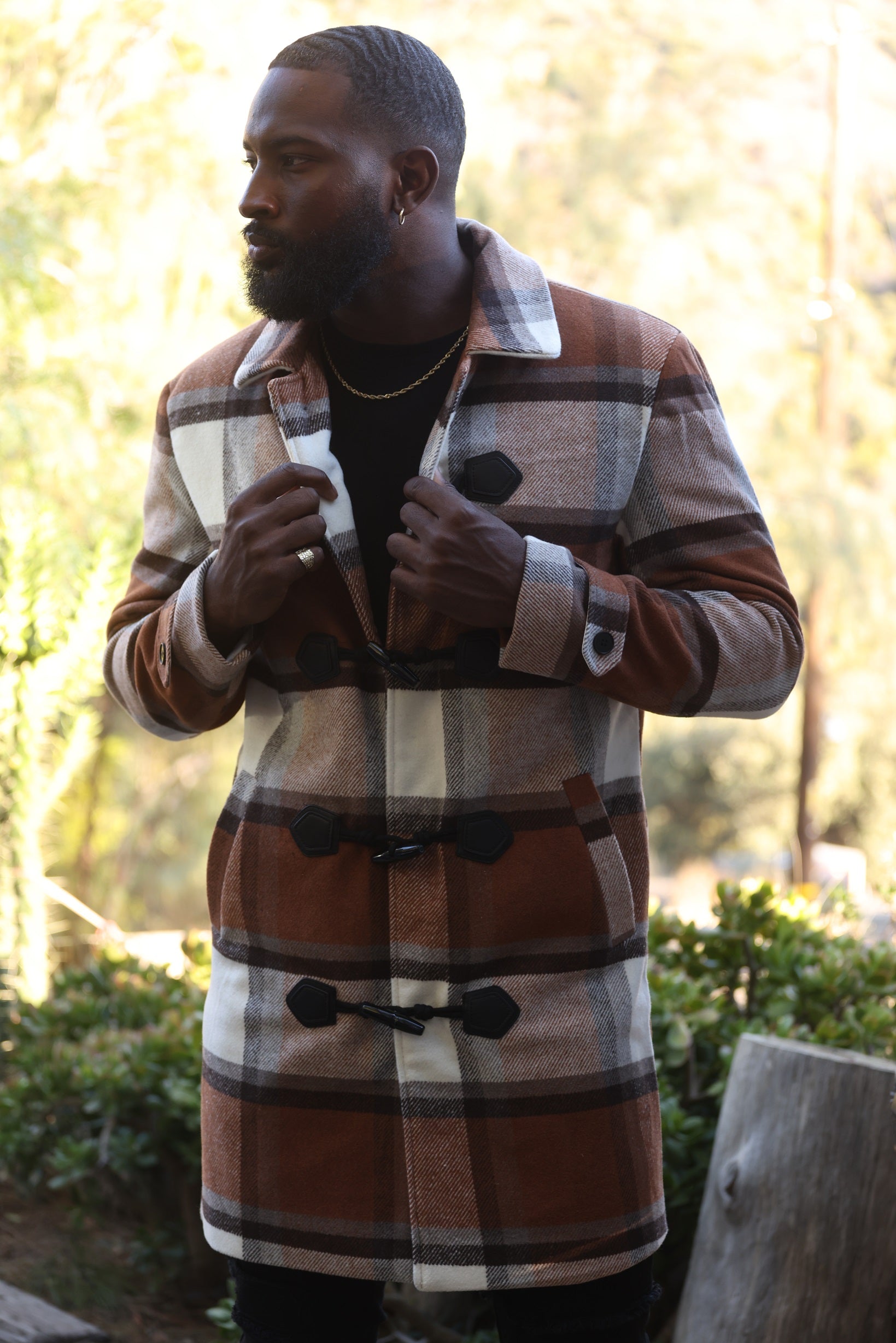 Makobi M4045 Renzo Wool Plaid Coat in Natural, view 2