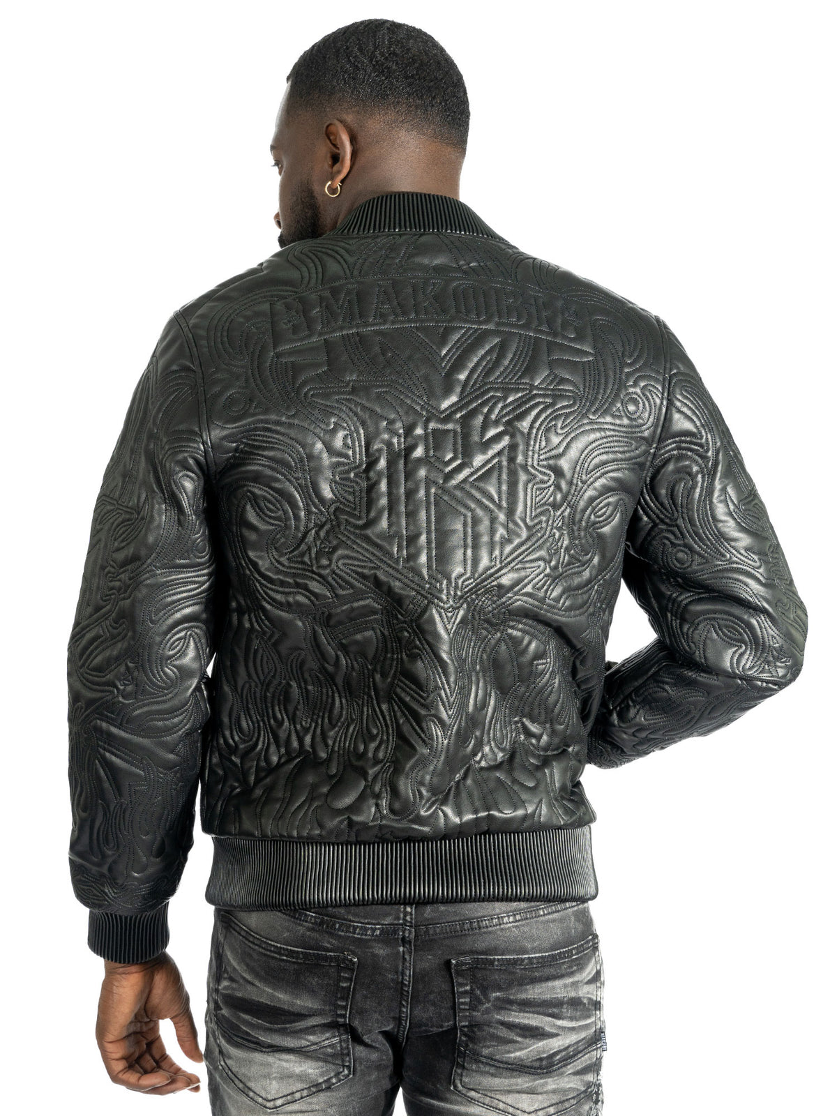 Makobi M4108 Bianco Bomber Jacket in Black, view 4