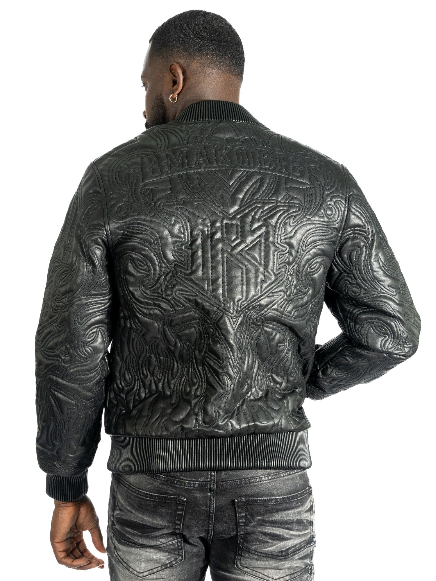 Makobi M4108 Bianco Bomber Jacket in Black, view 4