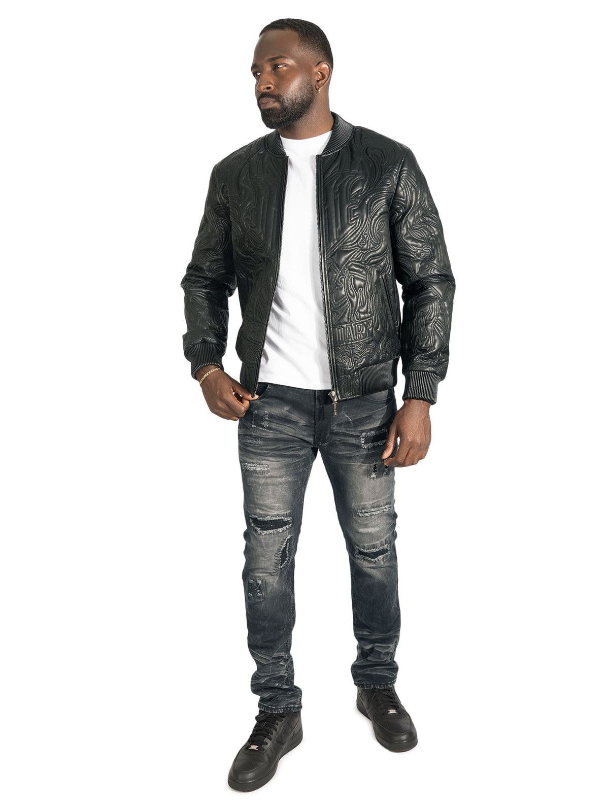 Makobi M4108 Bianco Bomber Jacket in Black, view 7