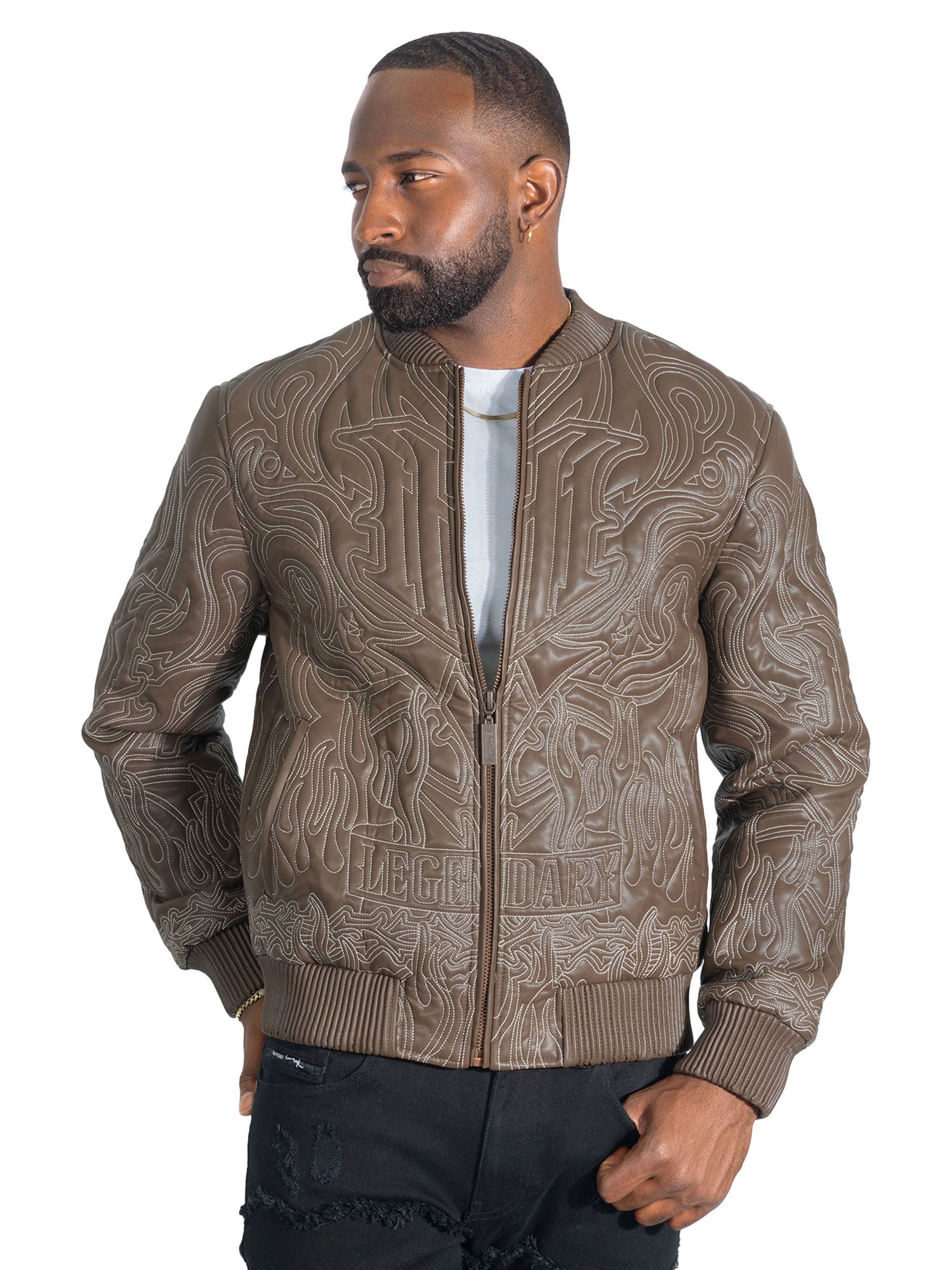 Makobi M4108 Bianco Bomber Jacket in Brown, view 4