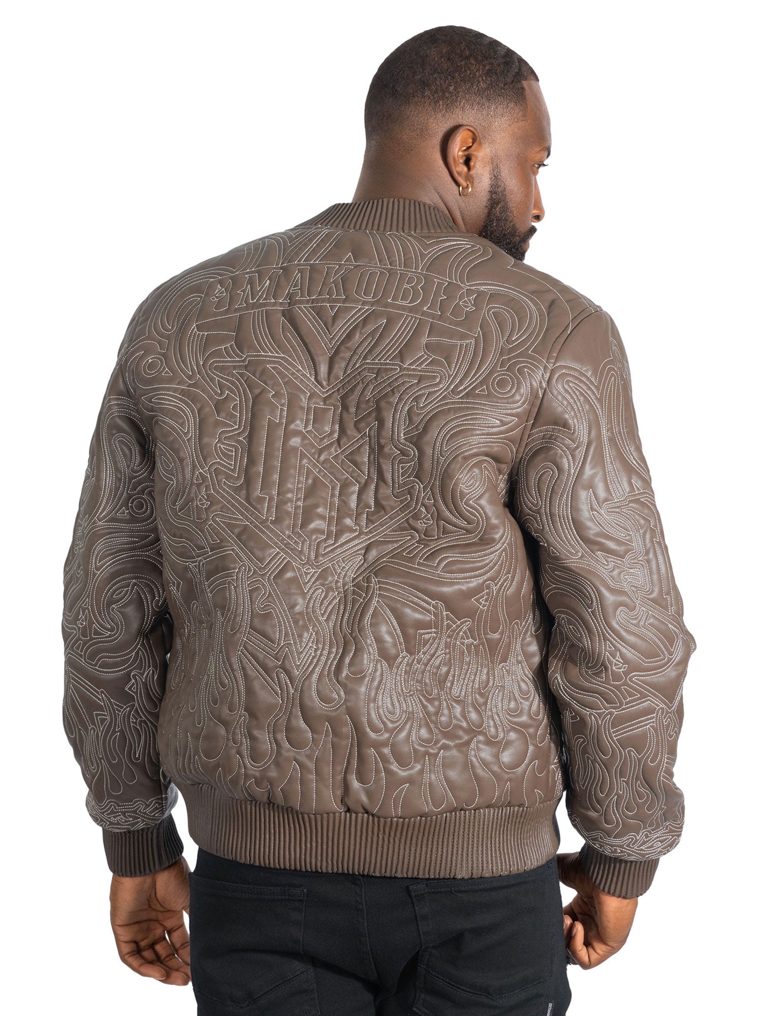 Makobi M4108 Bianco Bomber Jacket in Brown, view 5