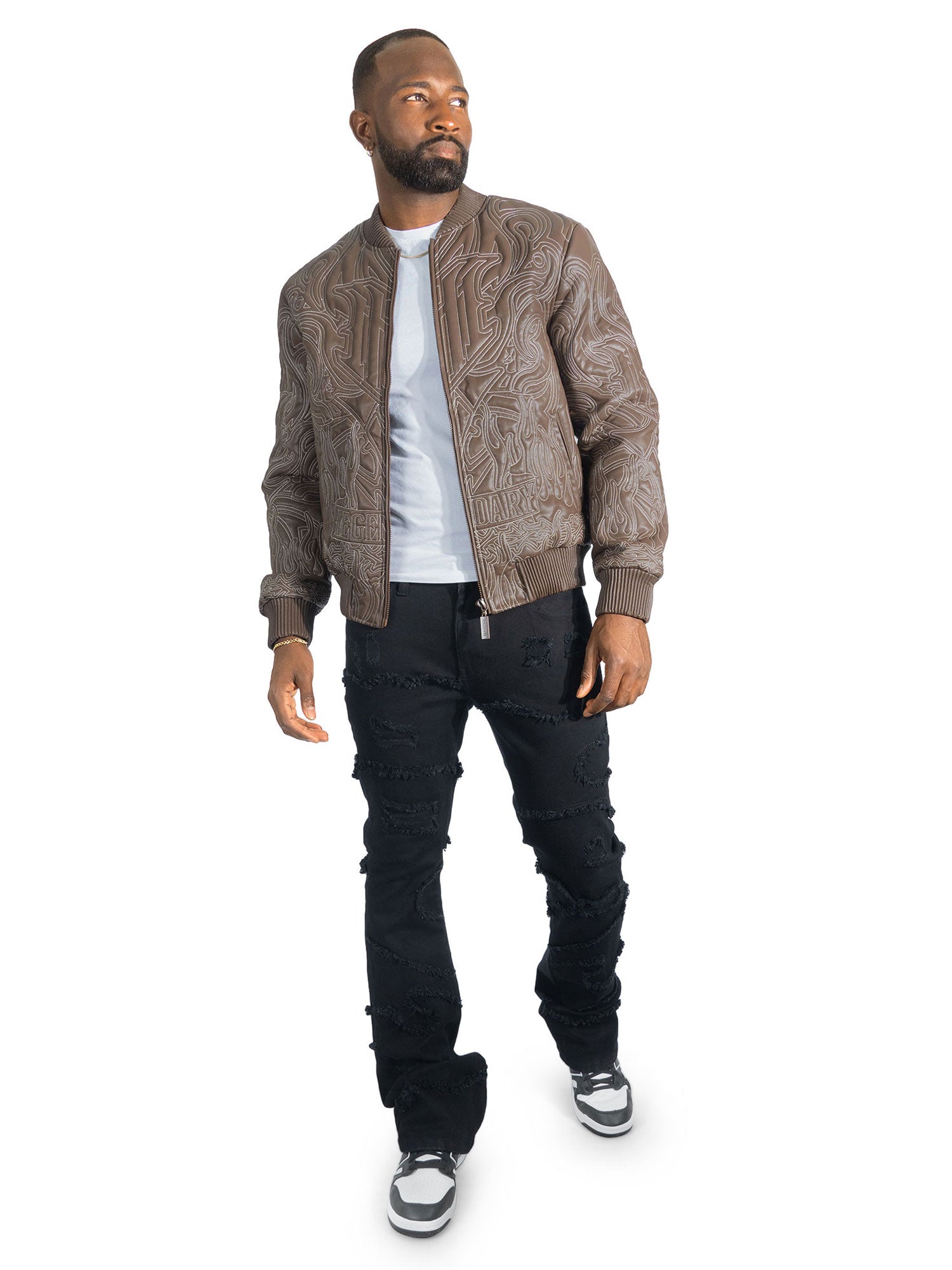 Makobi M4108 Bianco Bomber Jacket in Brown, view 3