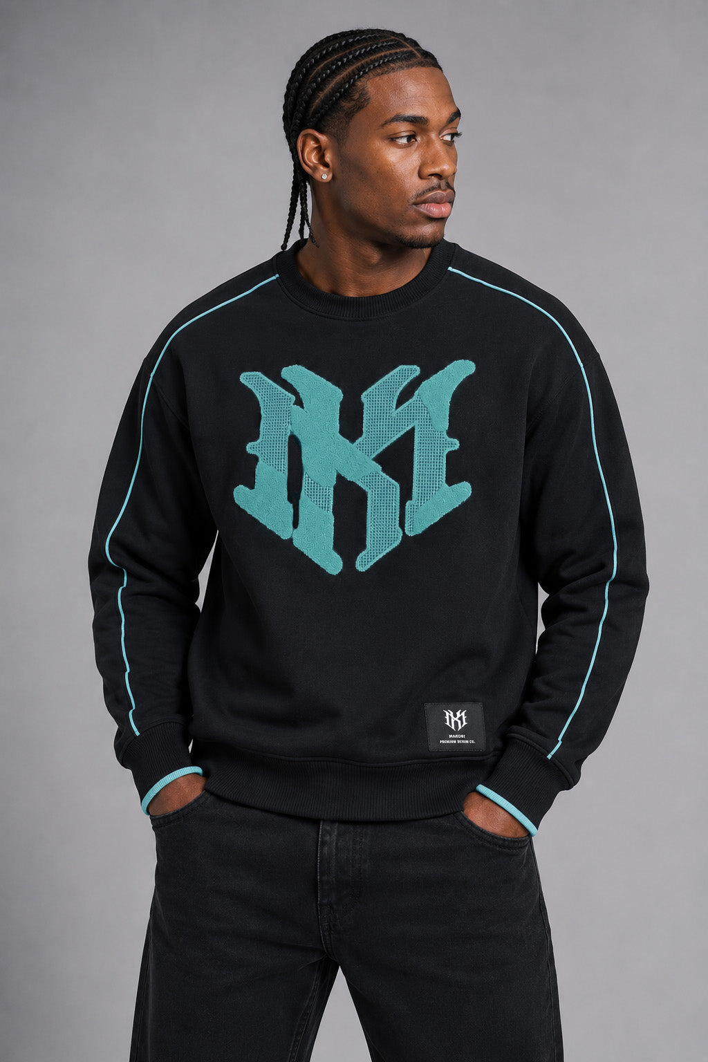 M4112 Mancini MK Crewneck - Black-Teal