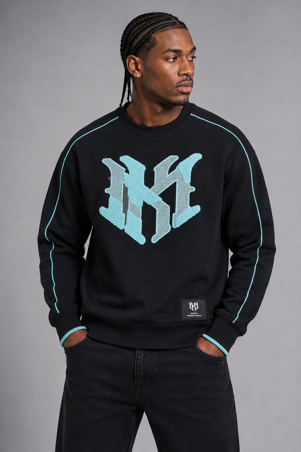 M4112 Mancini MK Crewneck - Black-Teal