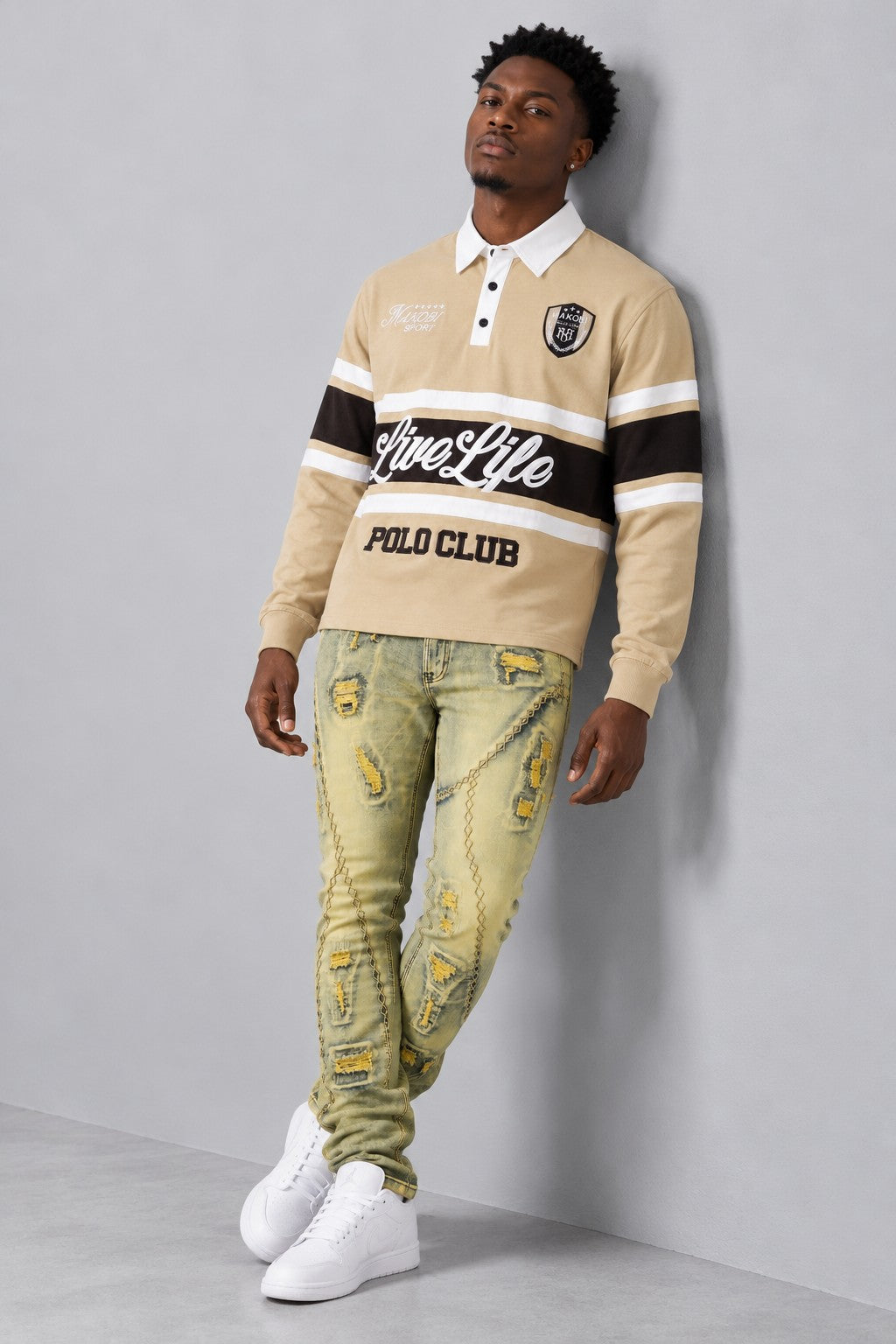 M415 Live Life Rugby Shirt - Khaki