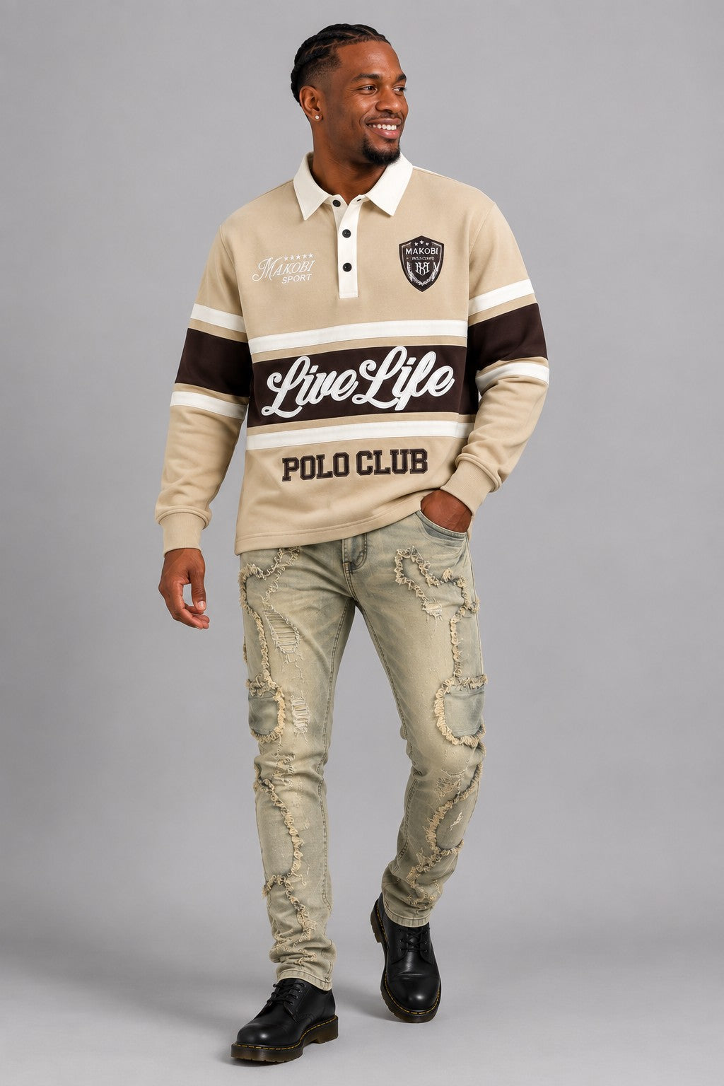 M415 Live Life Rugby Shirt - Khaki