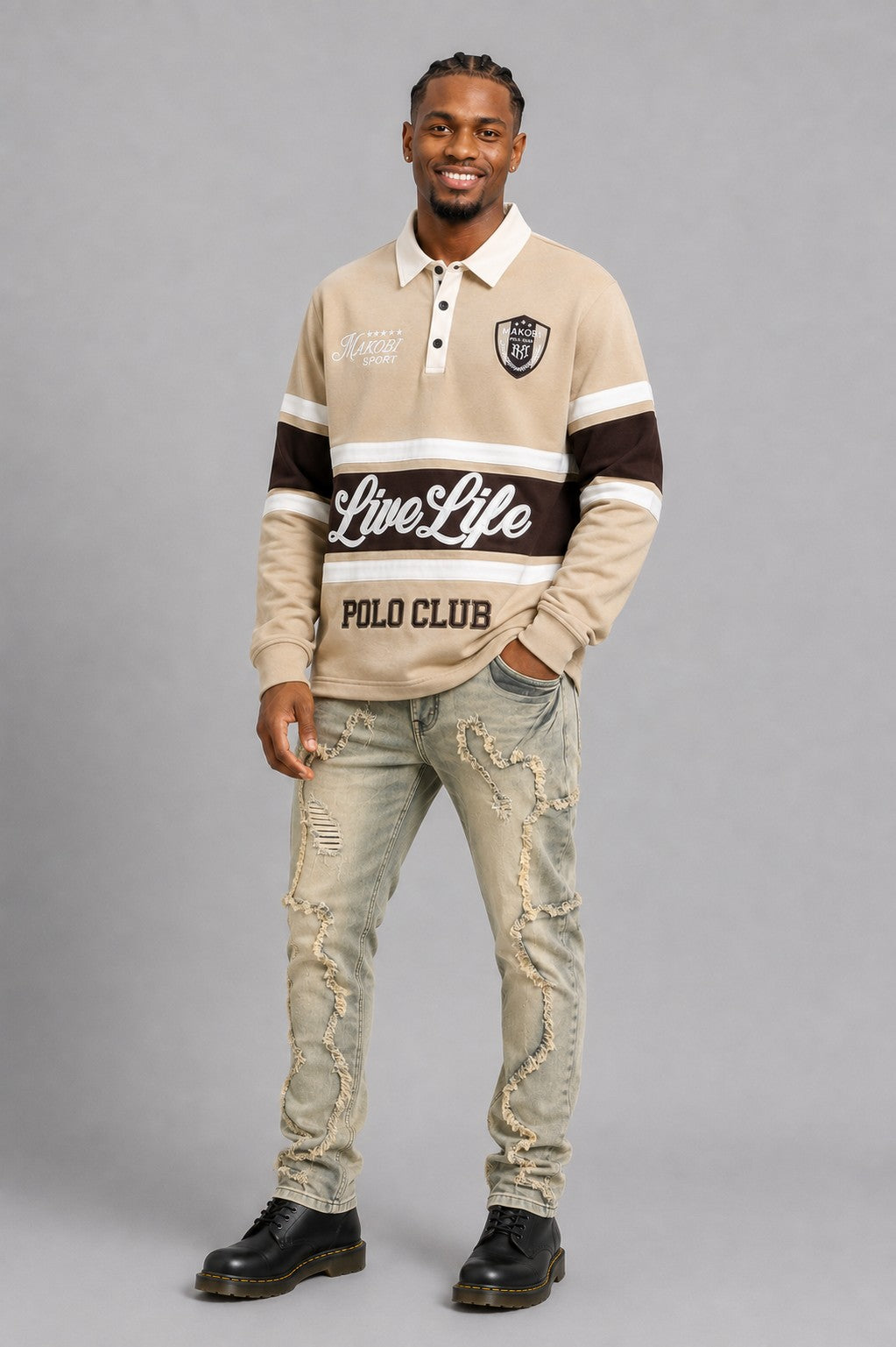 M415 Live Life Rugby Shirt - Khaki