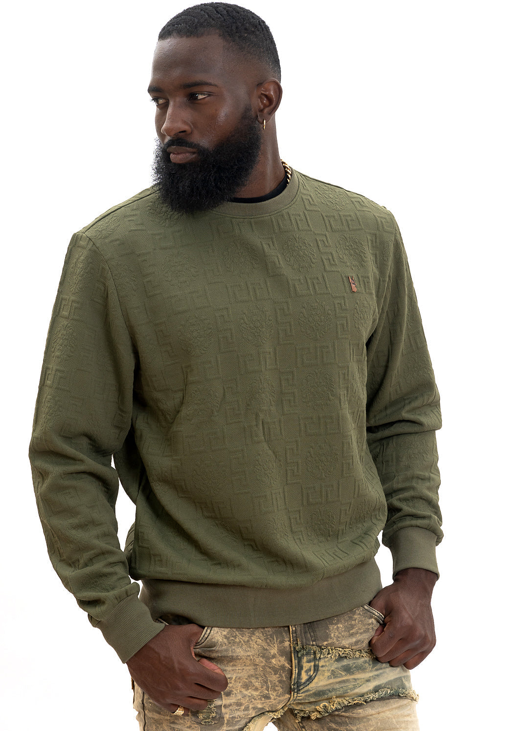 M4232 Bianchi Jacquard Crewneck Sweatshirt - Olive