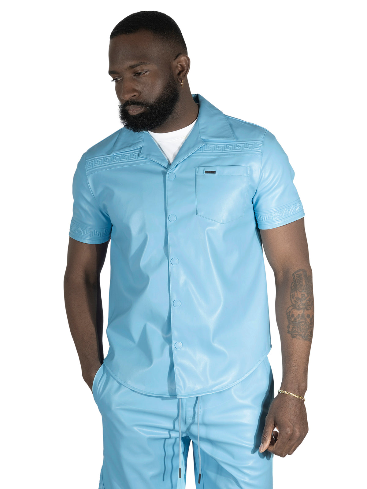 Makobi M429 Bellucci Vegan Leather Shirt in Blue