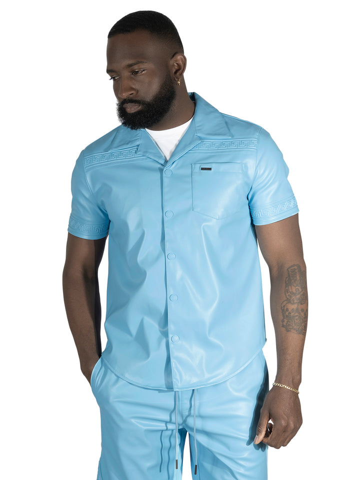 M429 Bellucci Vegan Leather Shirt - Blue