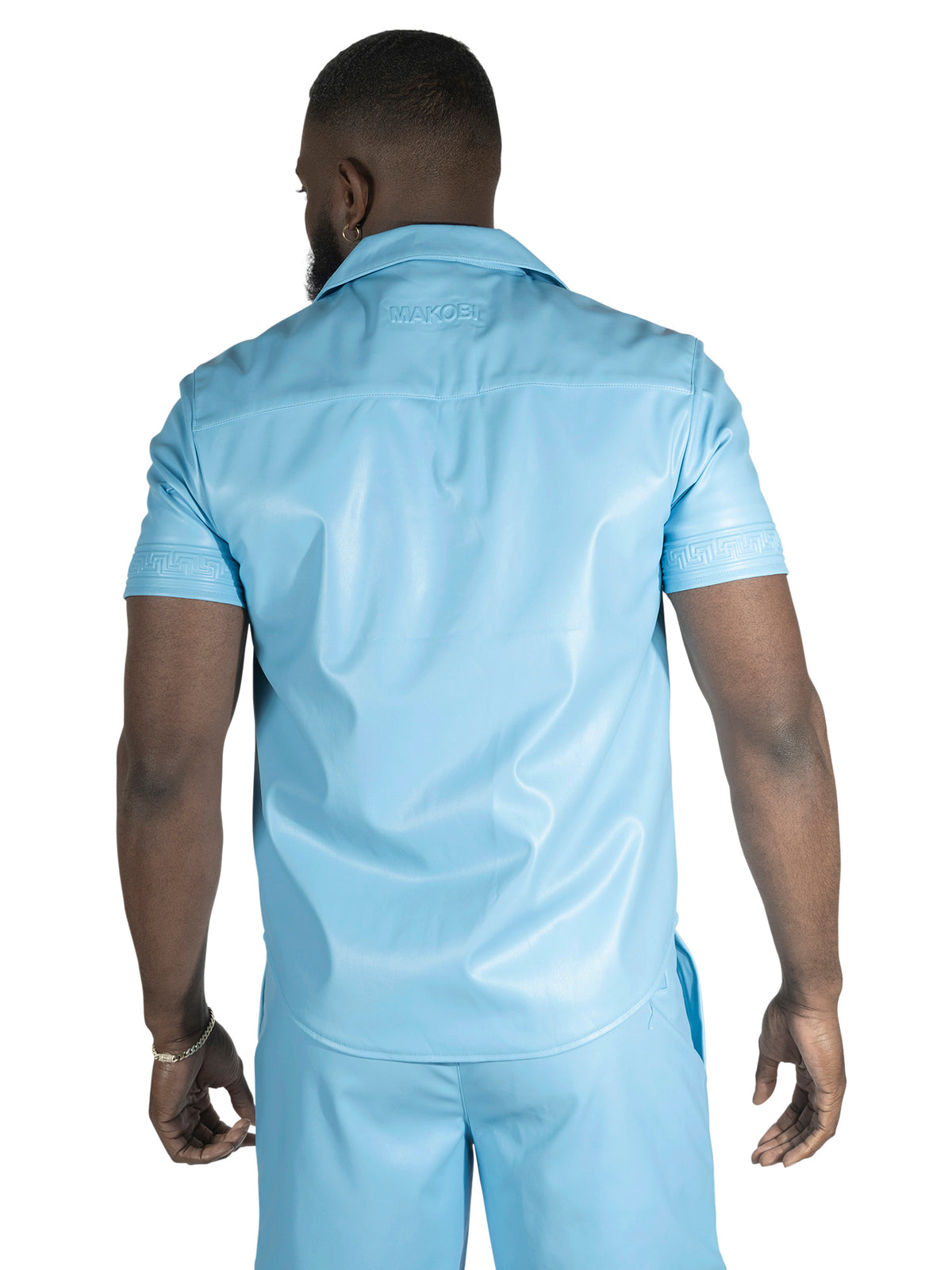 Makobi M429 Bellucci Vegan Leather Shirt in Blue, view 2
