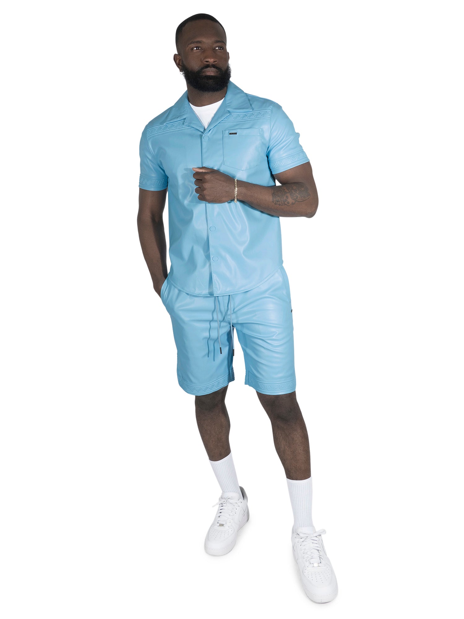 Makobi M429 Bellucci Vegan Leather Shirt in Blue, view 3