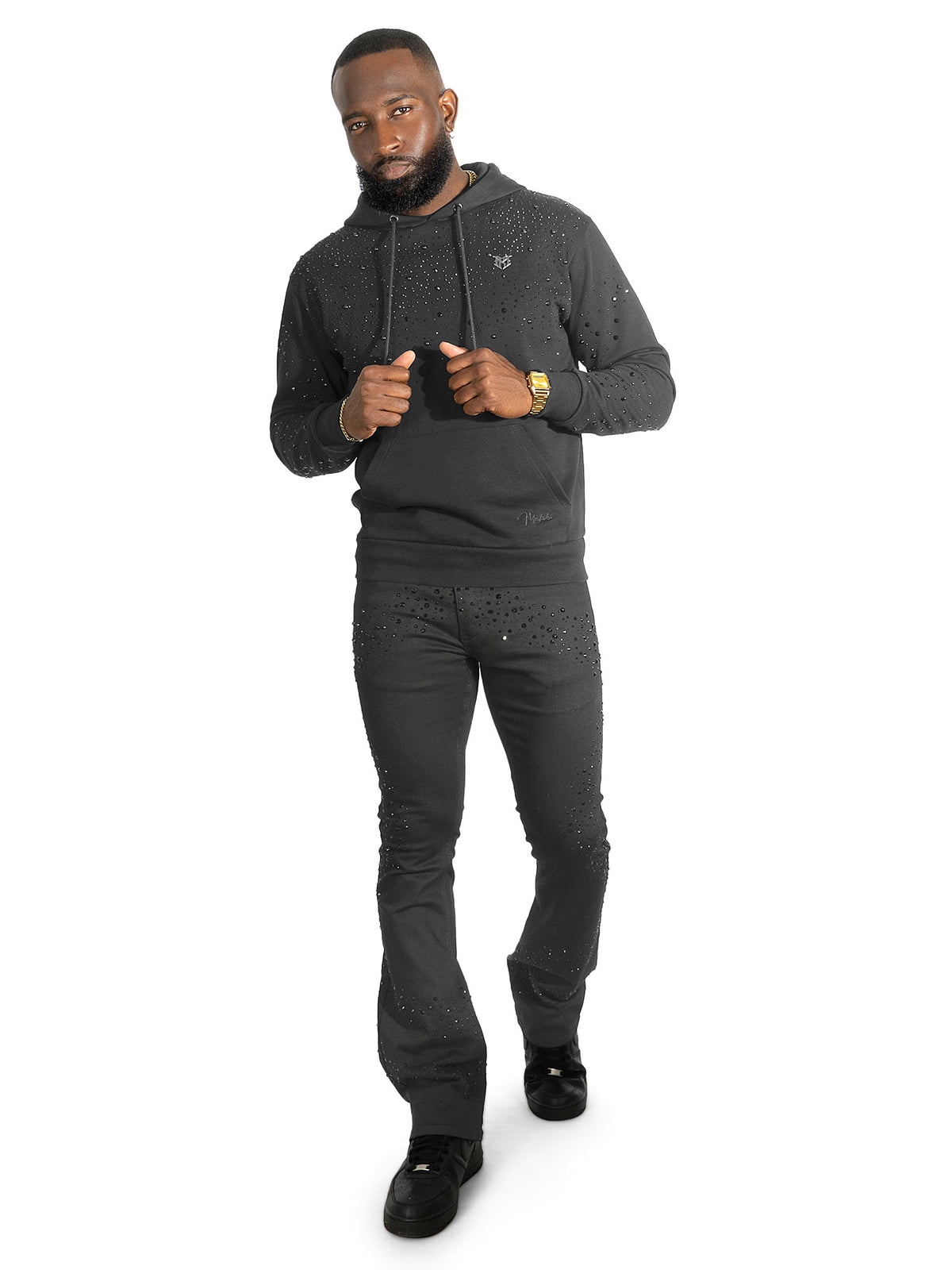 M4343  Romani Pull Over Hoodie - Black