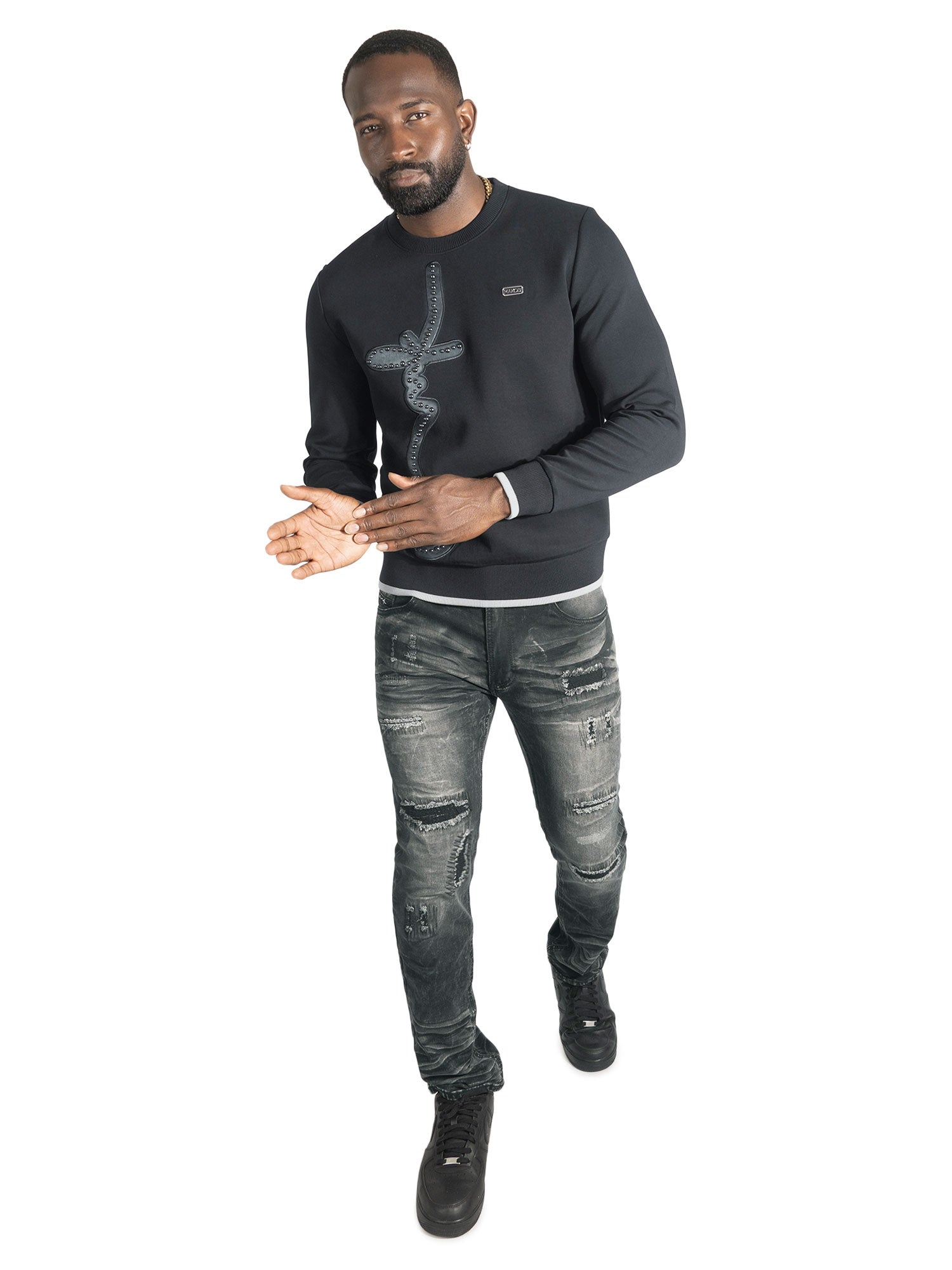 Sweatshirt | M4355 Lorenzo MK Crewneck - Black