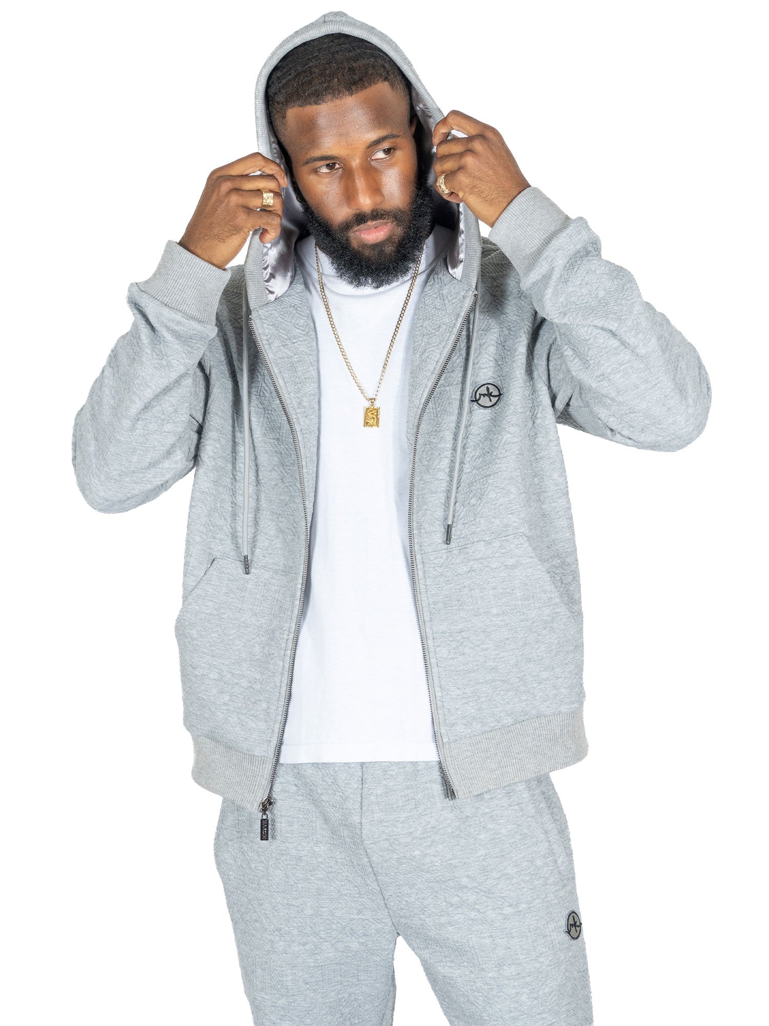 M4356 Berteli Jacquard Hoodie Set - Gray