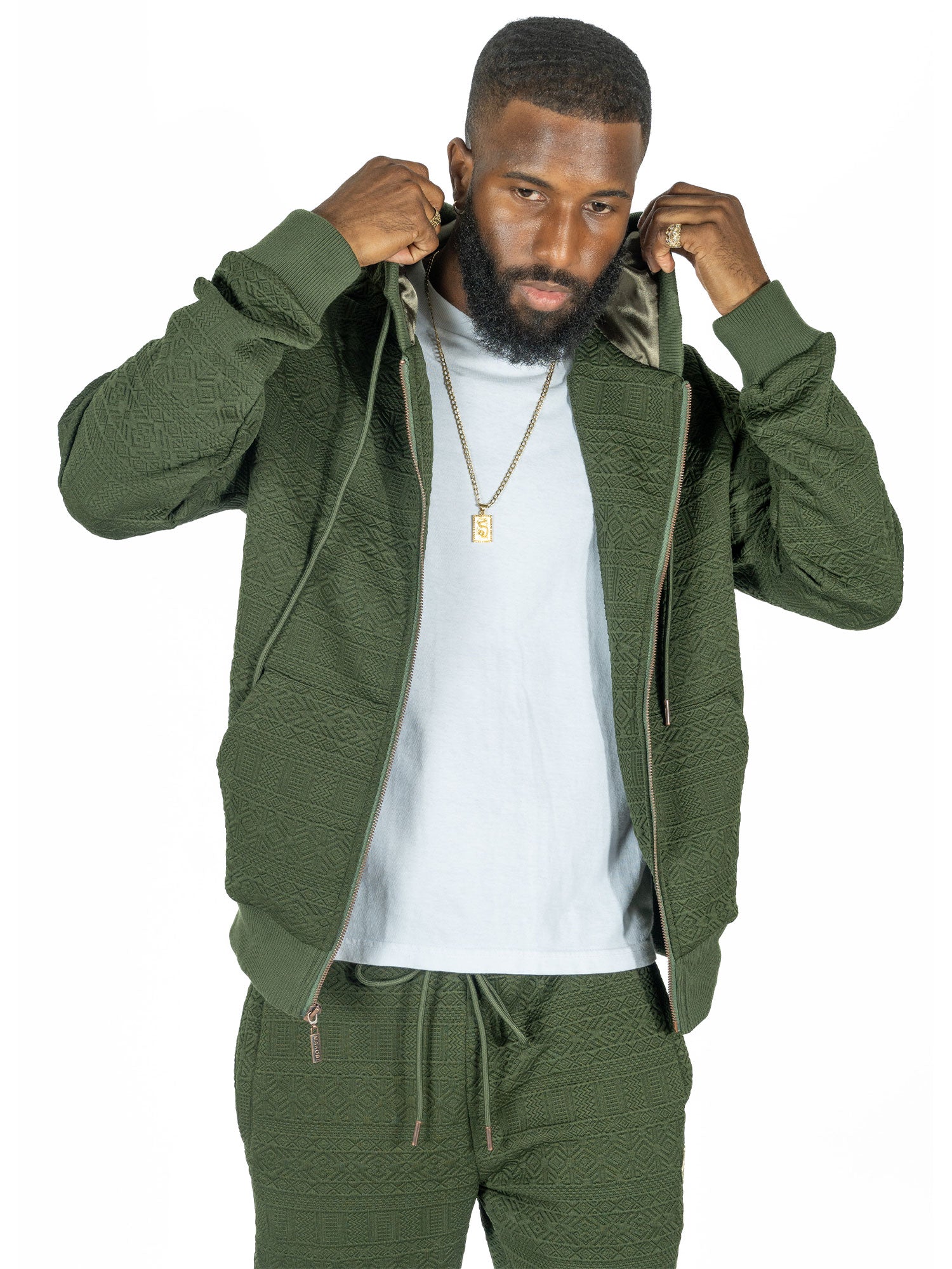 M4356 Berteli Jacquard Hoody Set -  Olive