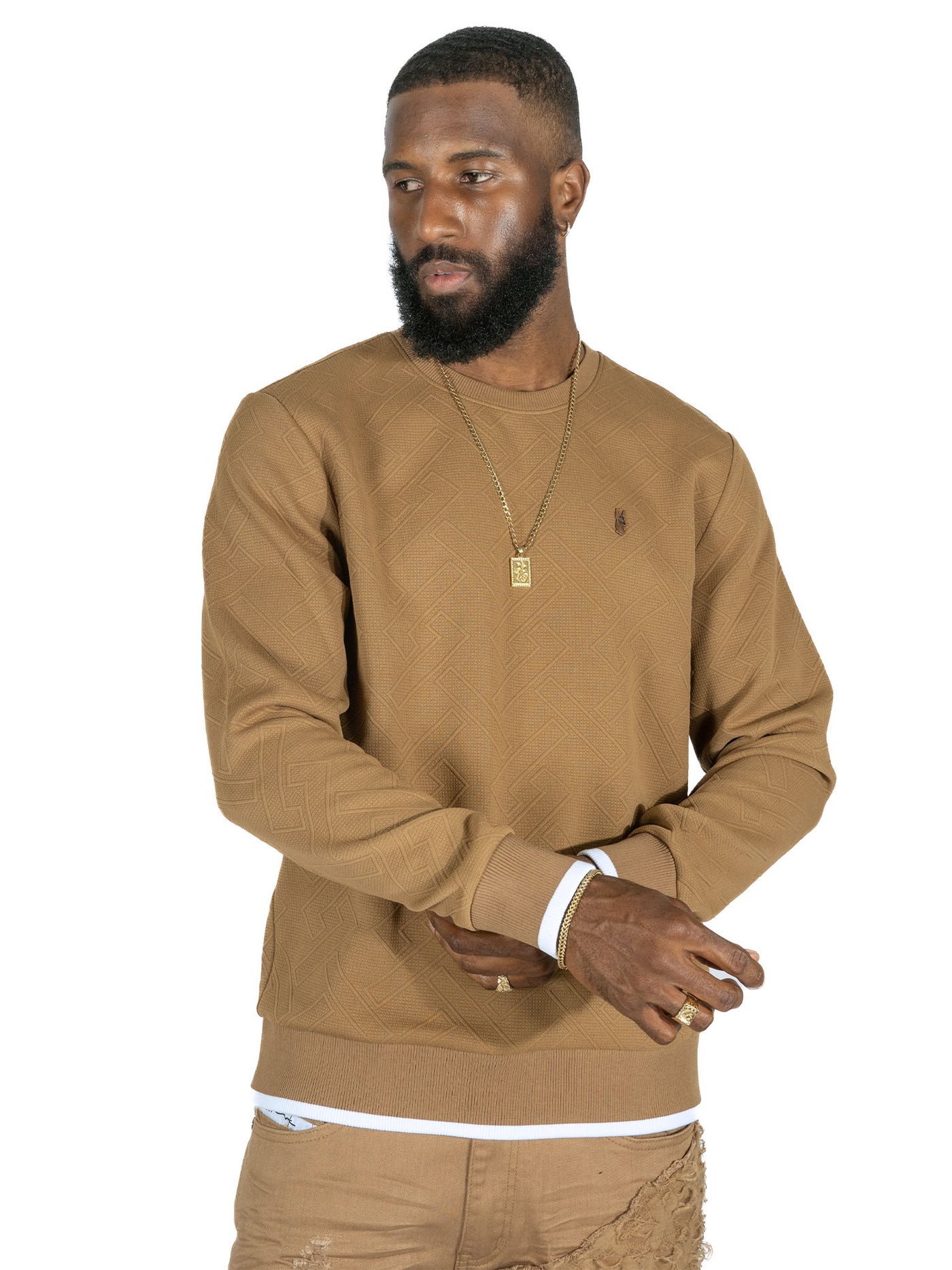 M4390 Beanchi Jacquard Crewneck - Mocha