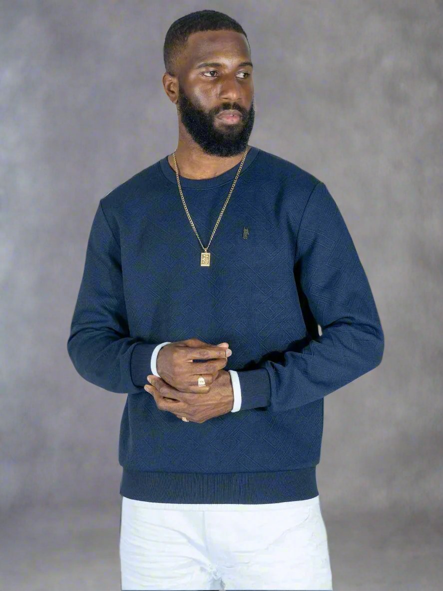 Makobi M4390 Beanchi Jacquard Crewneck in Navy, view 2