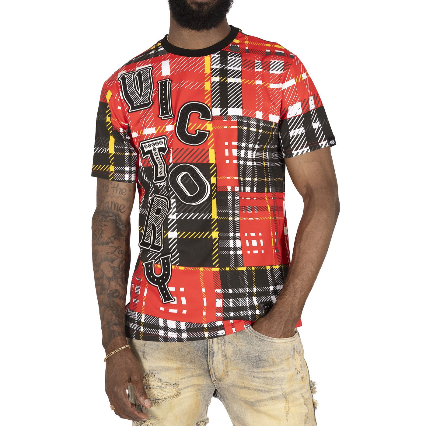 M440 Makobi Victory Plaid Tee - Black