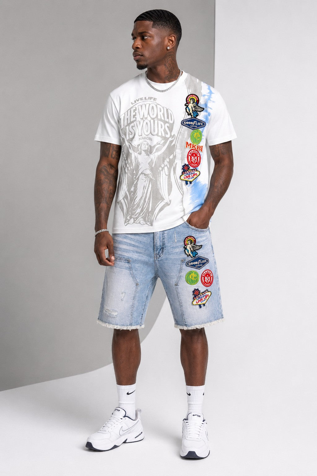 M941 Mondo Patch Denim Shorts - Light Wash